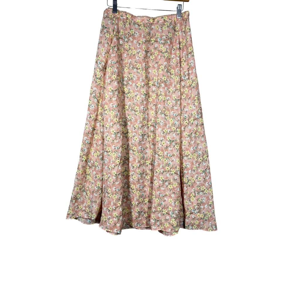 Max Studio Skirt Womens L Peach Excellent Floral A-Line Midi Pocket Skirt